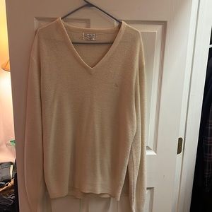 Vintage Christian Dior Men's Large Sweater Pullover V Neck Cream Ivory Orlon USA